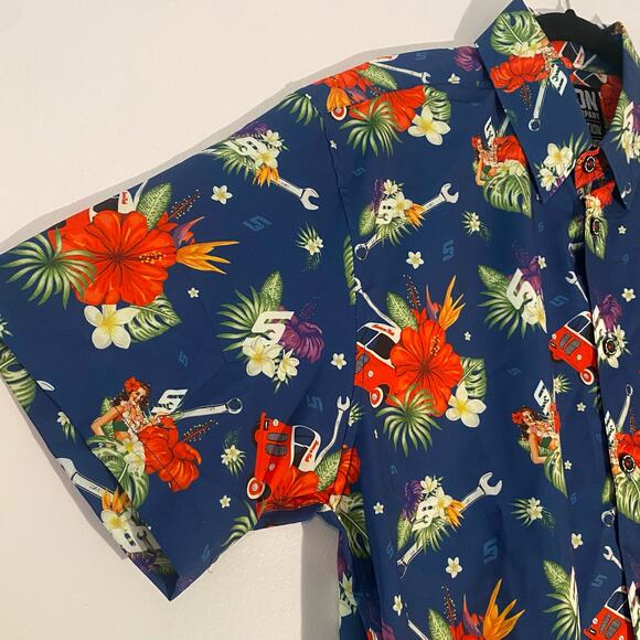 Dixxon Flannel Company Snap-On Limited Edition Men's Medium Blue Hawaiian Shirt - Picture 7 of 9